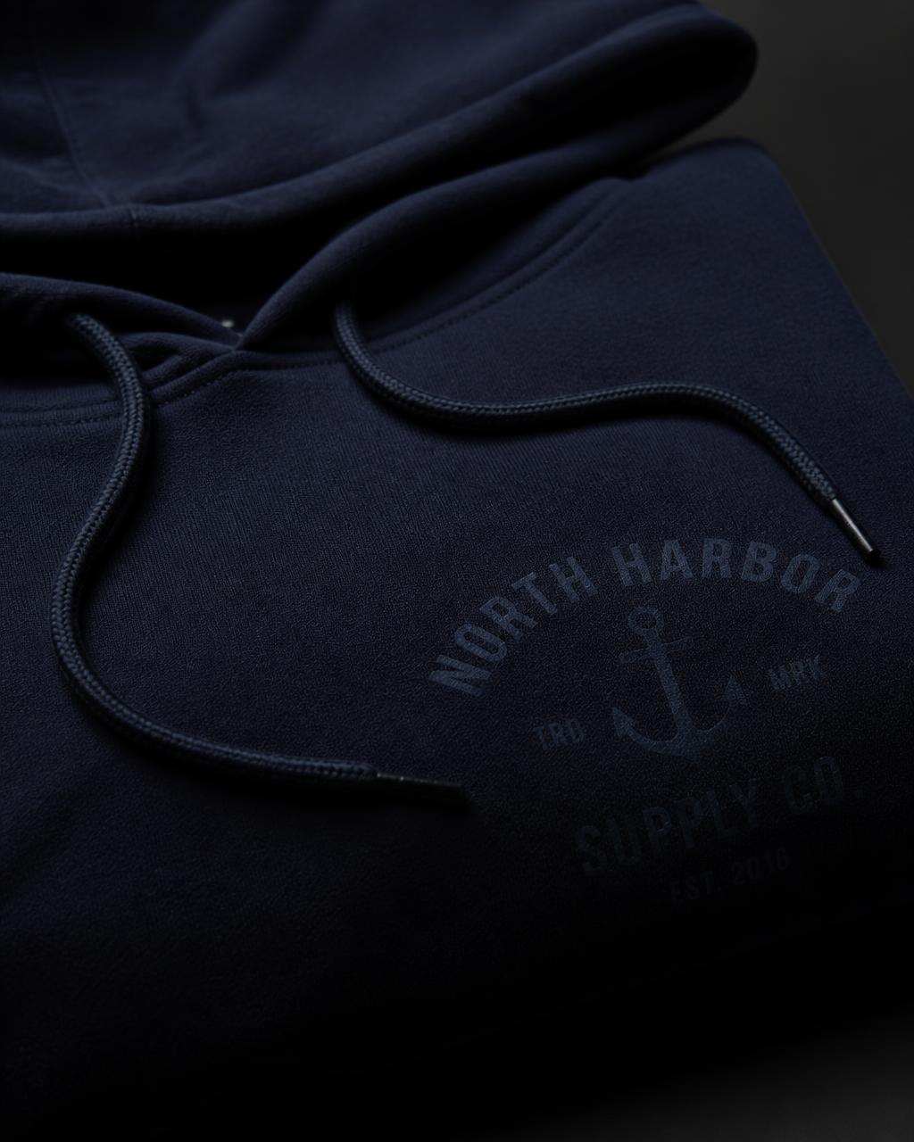 Close-up of a printed heavyweight hoodie produced by Favere